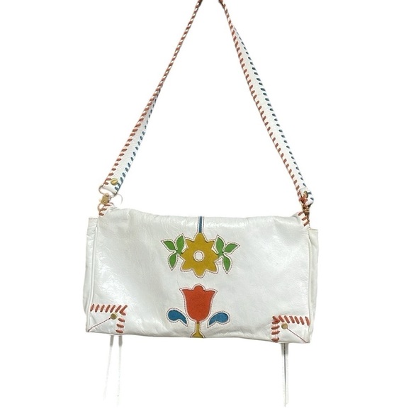 Loop Designer Envelope Purse Colorful Floral White Leather Stitching Bohemian - Picture 4 of 8